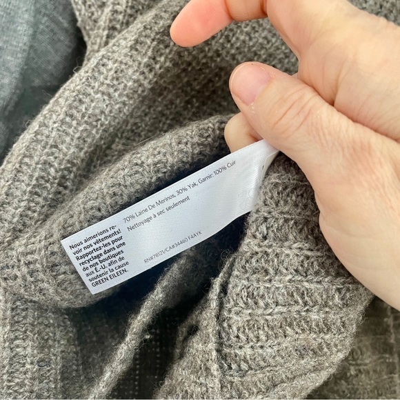 Eileen Fisher Raglan Crewneck Sweater Grey Gray Beige Medium Yak - Picture 8 of 9